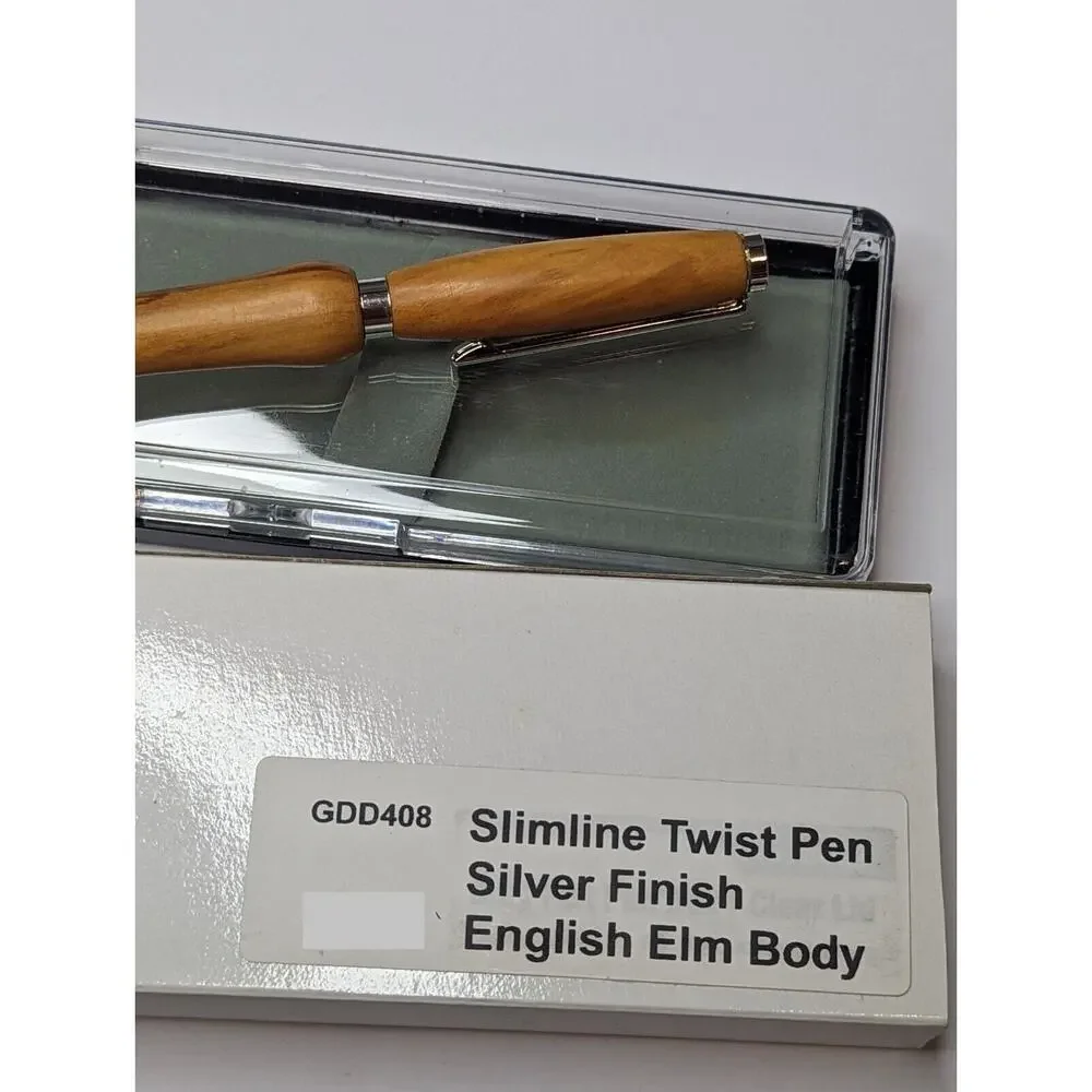 Slimline Twist Pen Silver Finish English Elm Body Hand turned‎ Pen